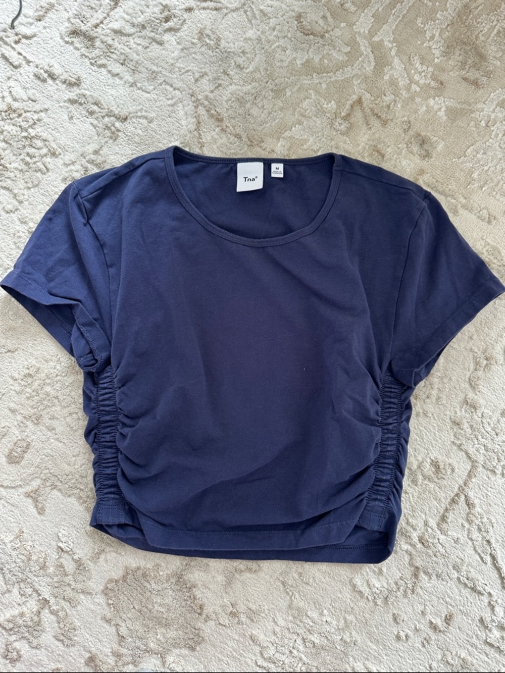 TNA Navy Side-Ruched Crop Top